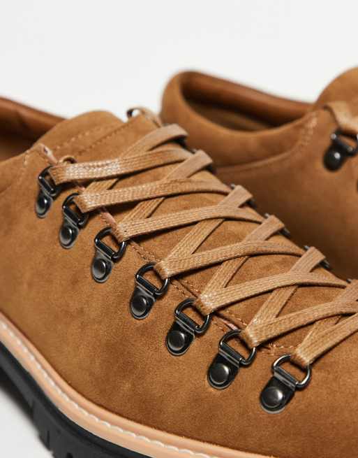 ASOS DESIGN hiker lace ups in tan with multi lace