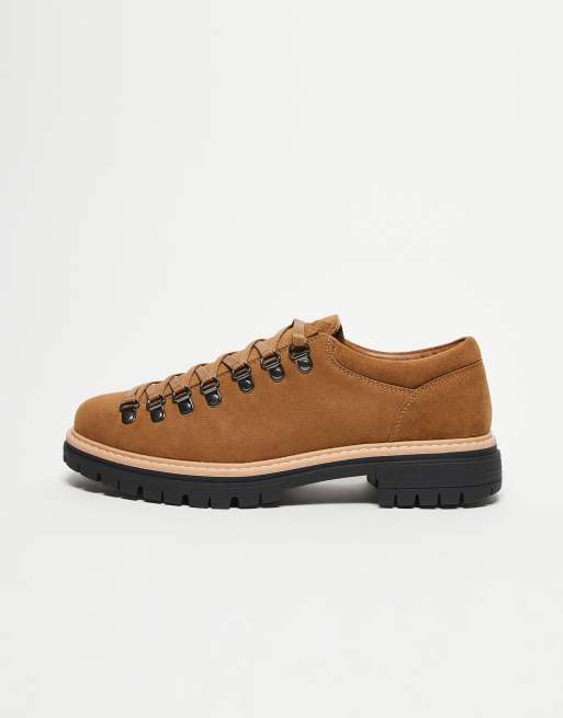 ASOS DESIGN hiker lace ups in tan with multi lace