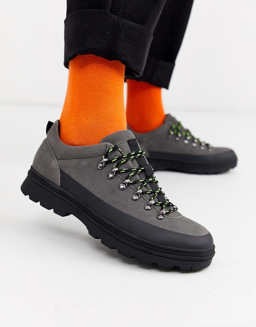 ASOS DESIGN hiker shoe in grey faux suede with black sole