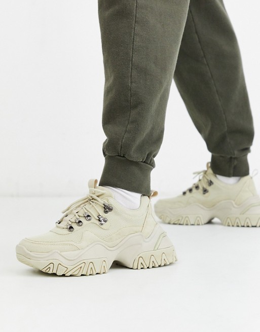 ASOS DESIGN hiker trainers in stone with chunky cleated sole