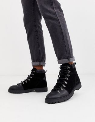 black leather walking boots