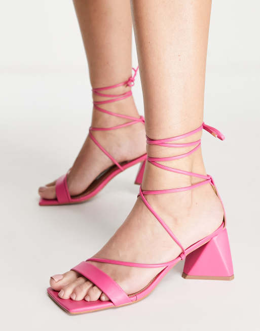 ASOS DESIGN Hilani tie leg block heeled mid sandals in pink