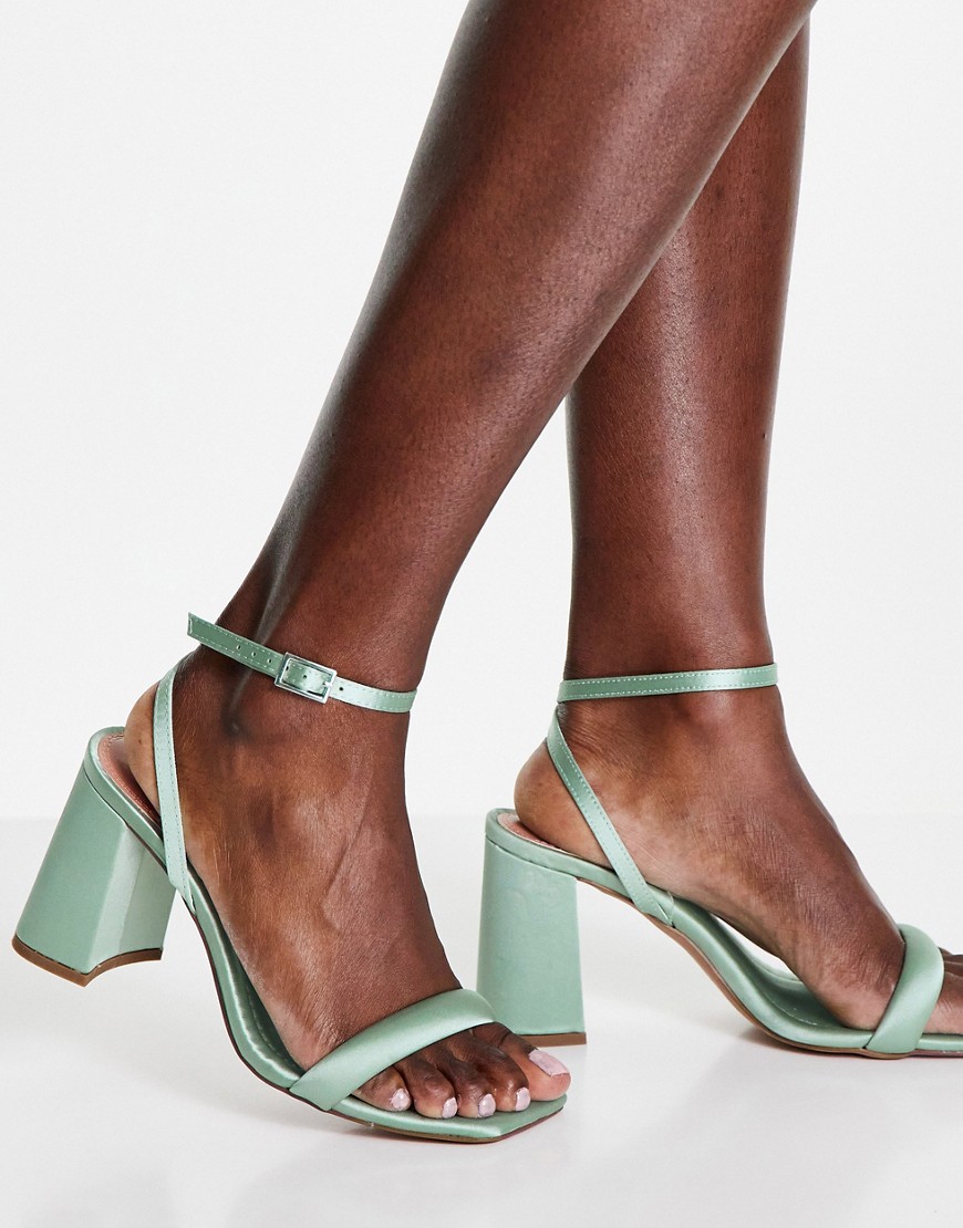 Asos Design Hilton Barely There Block Heeled Sandals In Sage-green