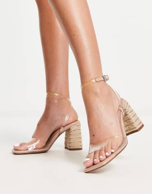 ASOS DESIGN - Hilton - Filigrane, transparente Sandalen mit Blockabsatz aus Bast