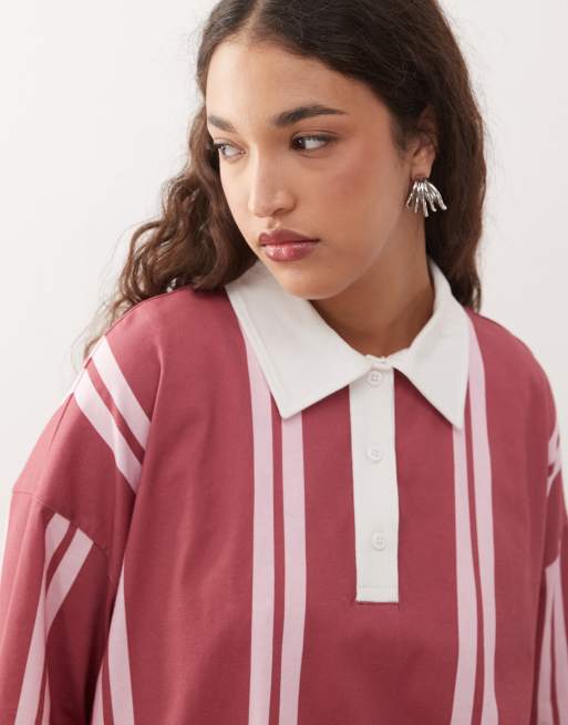 ASOS DESIGN - Hindbærfarvet oversized rugby-top med striber, 2 af 4