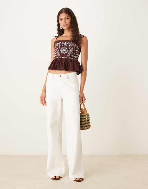 ASOS DESIGN - Hindbærrød camisol med broderi og flæsekant forneden, 3 af 4