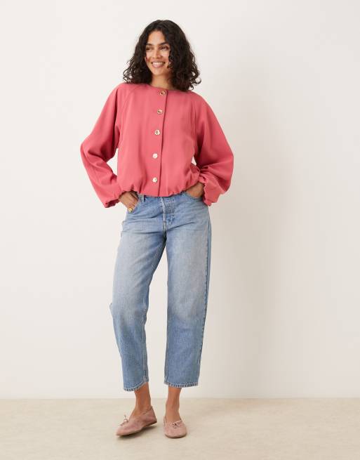 ASOS DESIGN - Hindbærrød skræddersyet jakke med ballonkant og knapdetaljer, 3 af 4