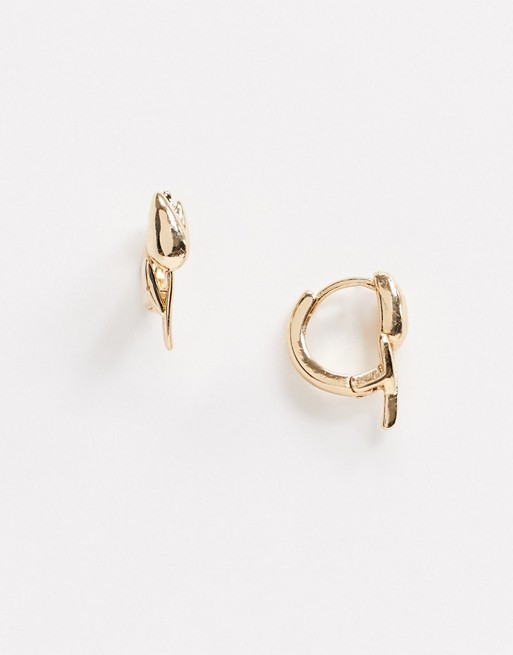 ASOS DESIGN hinge hoop earrings in rose design in gold tone
