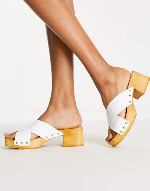 ASOS DESIGN - Hint - Zoccoli in pelle bianchi con tacco medio, 3 di 4