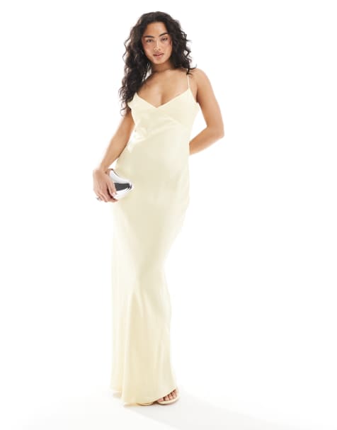 ASOS DESIGN – Hinten gebundenes Satin-Maxikleid in Buttermilchgelb - view 1