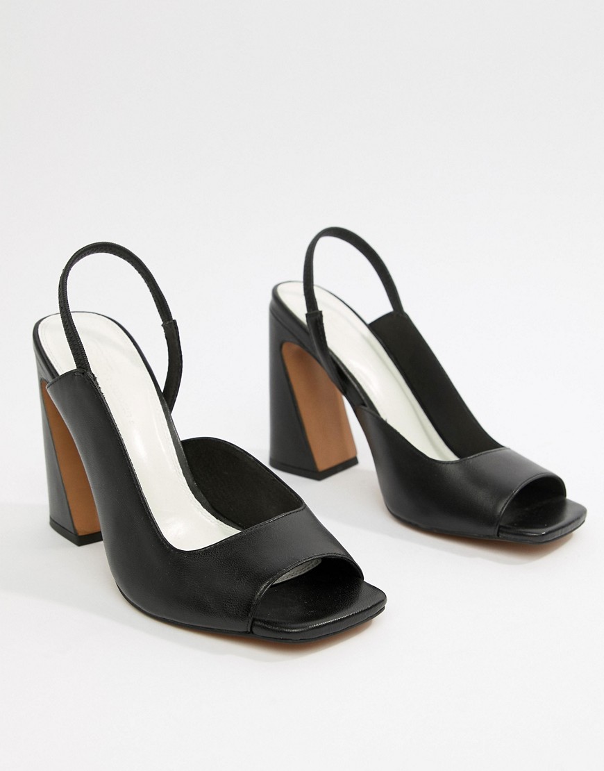 ASOS DESIGN Hinton Premium Leather Block Heeled Sandals-Black