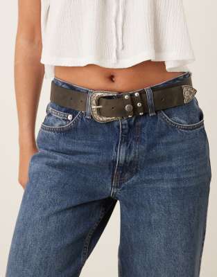 Asos Design Hip And Waist Belt With Silver Western Buckle Detail