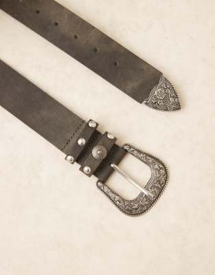 Asos Design Hip And Waist Belt With Silver Western Buckle Detail