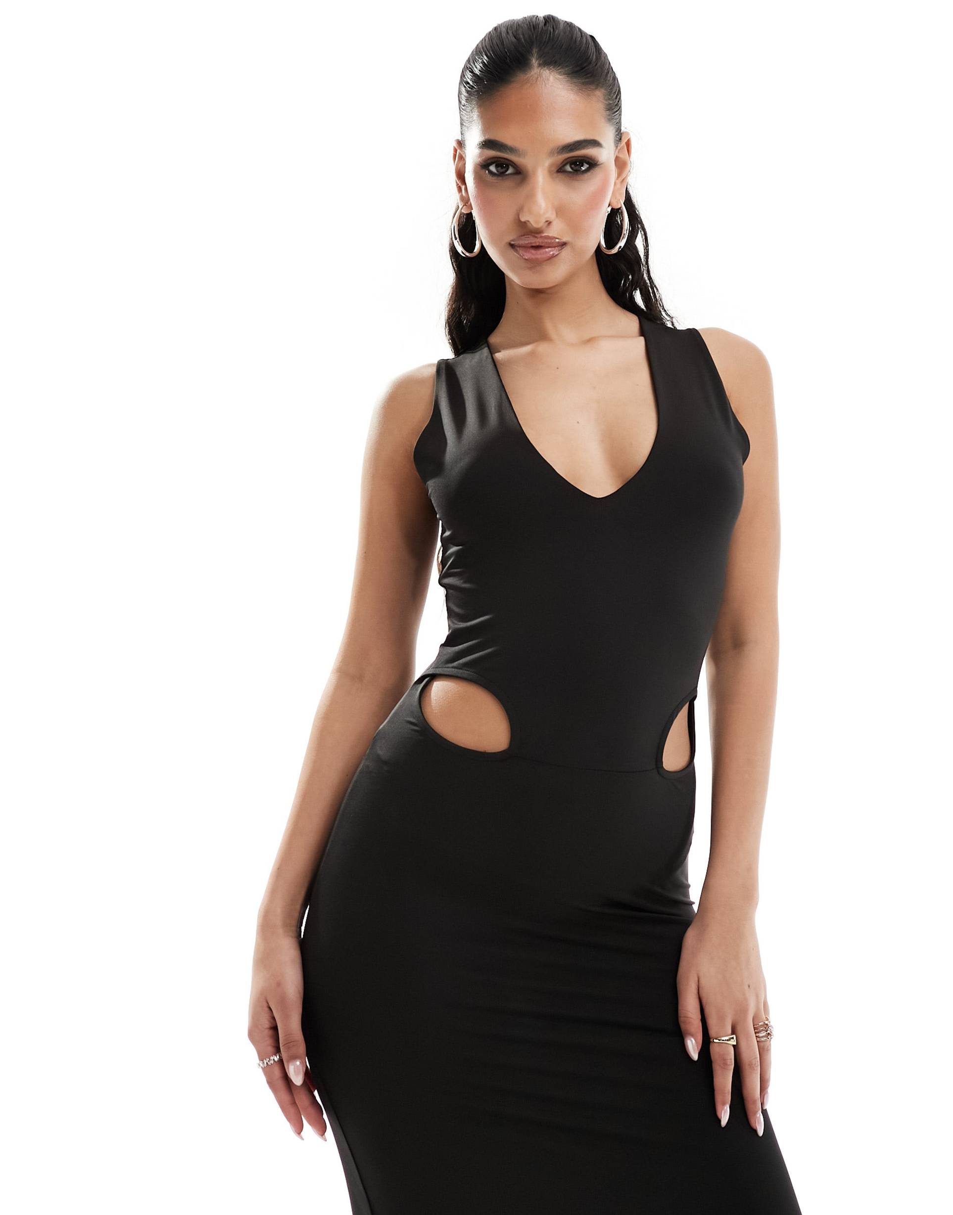 asos design hip cut out maxi dress in black