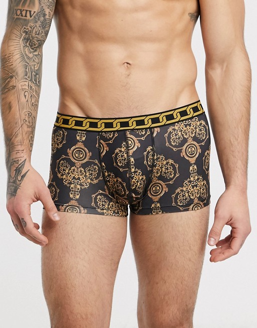 ASOS DESIGN hipster with baroque print and chain waistband