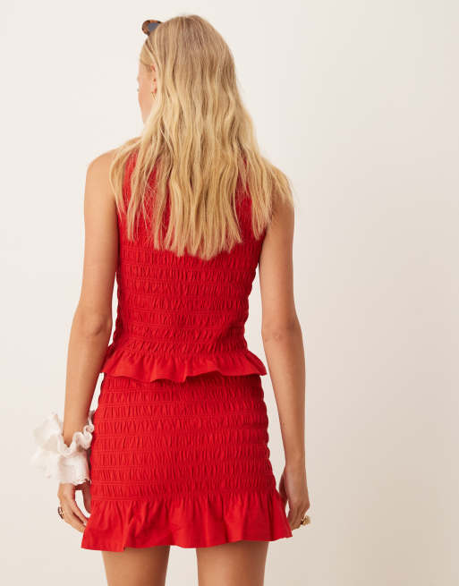 ASOS DESIGN hirred frill hem mini skirt in red (Part of a set), 4 of 5