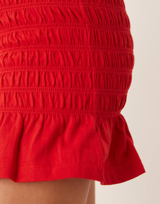 ASOS DESIGN hirred frill hem mini skirt in red (Part of a set), 5 of 5