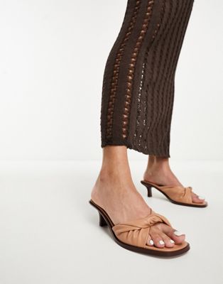 ASOS DESIGN Hither twist detail mid heeled mules in beige  - ASOS Price Checker