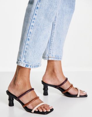 ASOS DESIGN Hive mid heeled mules with bamboo heel in multi