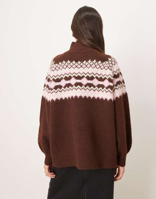 ASOS DESIGN - Højhalset chokoladebrun striktrøje med paneldetalje, 4 af 4