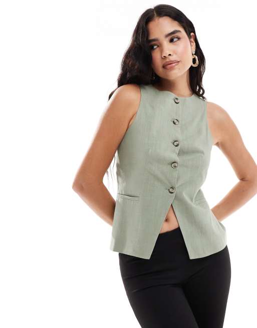 ASOS DESIGN - Højhalset habitvest i kakigrøn