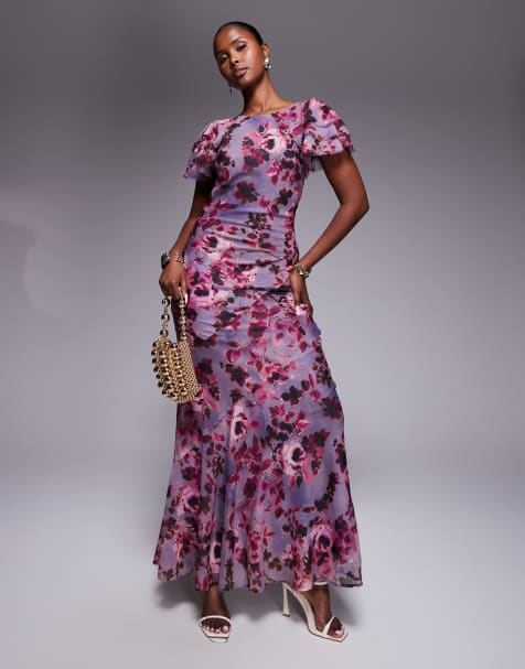 ASOS DESIGN - Højhalset maxikjole med flæseærmer og vintage-inspireret blomstermønster - view 1