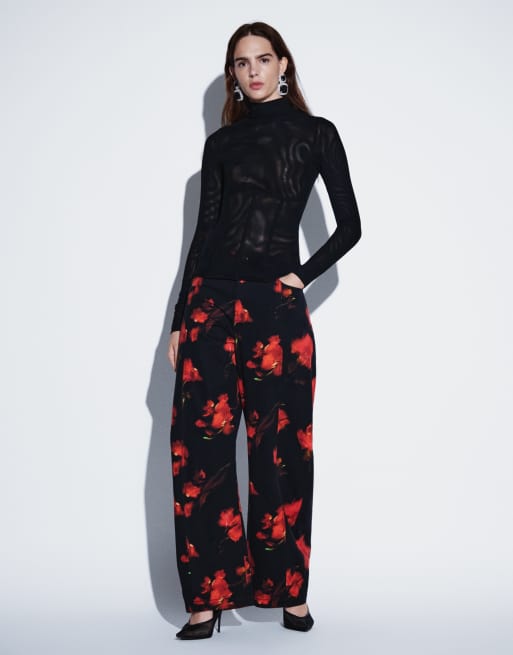 ASOS DESIGN højhalset mesh-top med lange ærmer og korset-talje i sort, 4 af 4