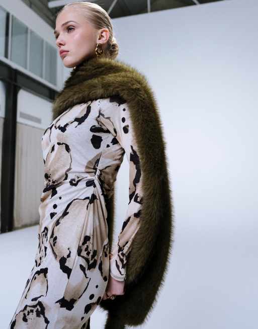 ASOS DESIGN - Højhalset midikjole i mesh med lange ærmer og dyreprint, 2 af 4