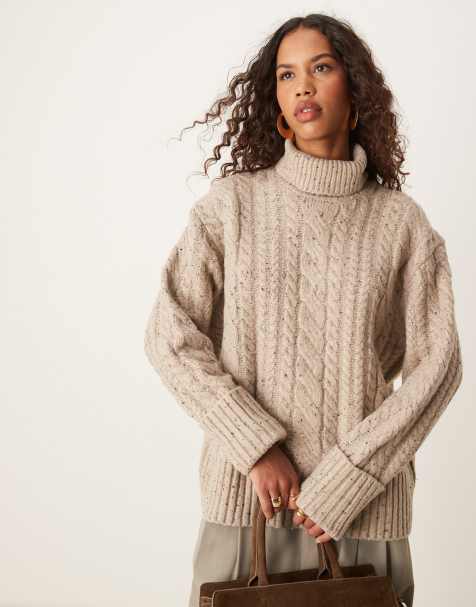 ASOS DESIGN - Højhalset og kabelstrikket trøje i mønstret garn - view 1