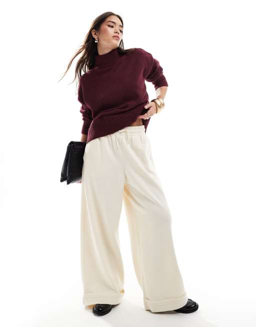 ASOS DESIGN - Højhalset trøje med ærmekanter med opsmøg i bordeaux strik, 2 af 4