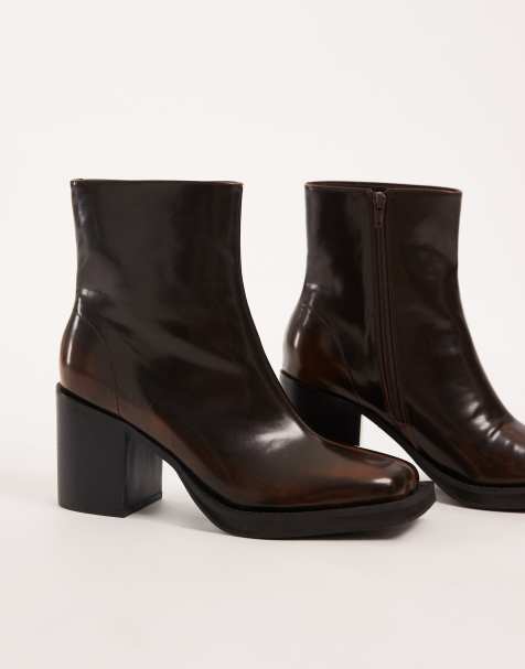 ASOS DESIGN - Højhælede Chelsea-støvler i brun med firkantet snude - view 1