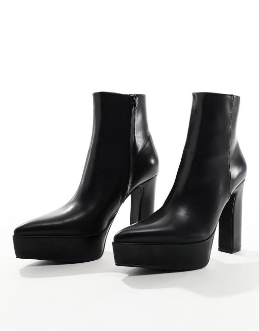 ASOS DESIGN - Højhælede støvler med spids snude og plateausål i sort imiteret læder, 2 af 4