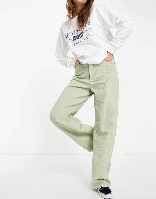 ASOS DESIGN - Højtaljede afslappede dad-jeans i salviegrøn fløjl, 2 af 4