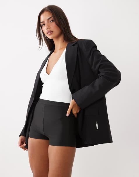 ASOS DESIGN højtaljede bandage-minishorts i sort - view 1
