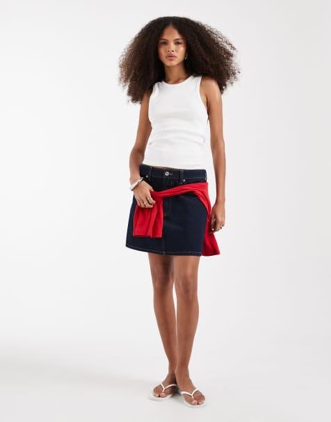 ASOS DESIGN - Højtaljet mørkeblå mininederdel i denim med A-form - view 1