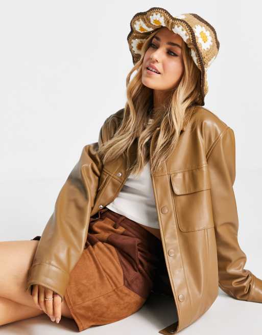 ASOS DESIGN - Hæklet brun bøllehat med marguerit-detalje, 2 af 4