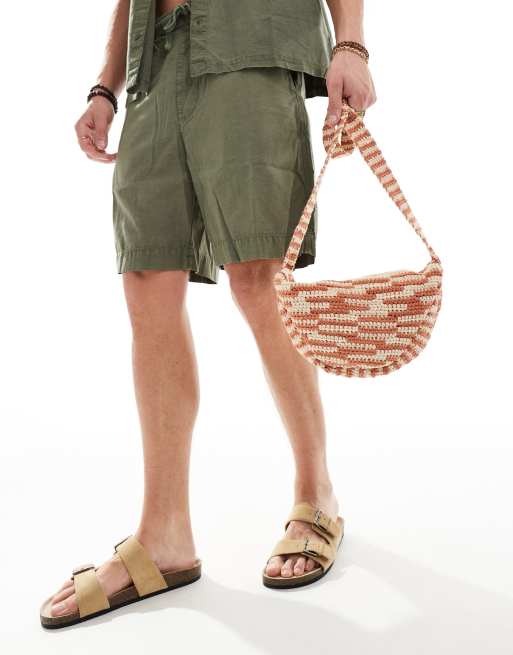 ASOS DESIGN- Hæklet crossbody-taske i orange og ecrufarve, 3 af 4