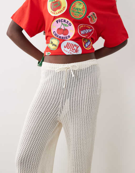 ASOS DESIGN hæklet jersey-buksesæt med mikrotaljebånd i creme, 3 af 5
