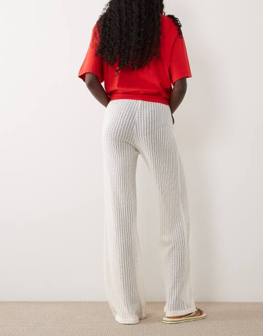 ASOS DESIGN hæklet jersey-buksesæt med mikrotaljebånd i creme, 5 af 5