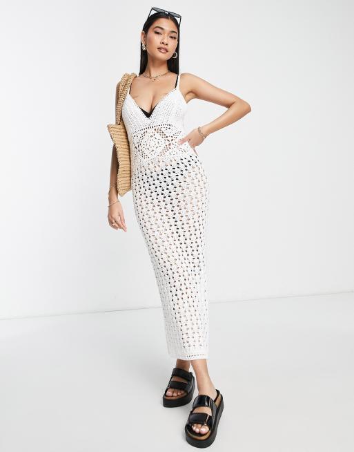 ASOS DESIGN - Hæklet midistrandkjole i creme