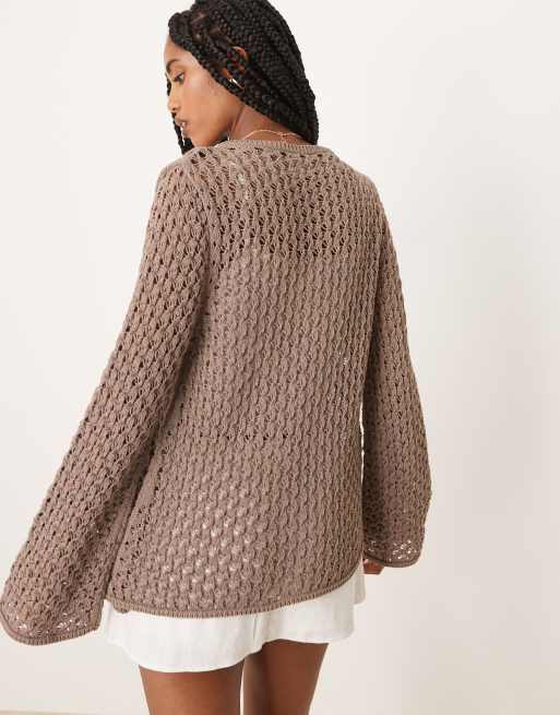 ASOS DESIGN - Hæklet, strikket og mokkabrun cardigan med bred halsudskæring, 4 af 4