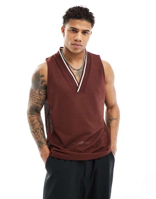 ASOS DESIGN - Hæklet tanktop med V-hals i brun i afslappet pasform