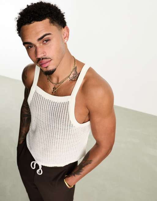 ASOS DESIGN - Hæklet top med firkantet hals i beige