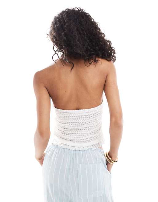 ASOS DESIGN - Hæklet top med halterneck og underlag i hvid mesh, 2 af 4