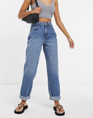 Damen Bekleidung Jeans Jeans mit gerader Passform locker geschnittene mom-jeans in Blau ASOS Denim Asos design petite 