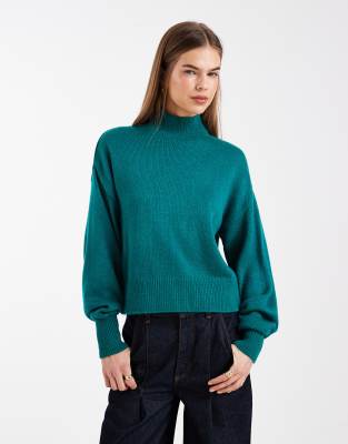 ASOS DESIGN - Hochgeschlossener Pullover in Petrol-Blau