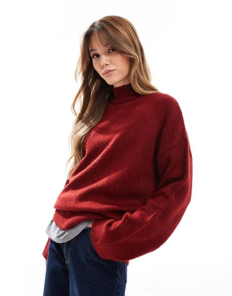 ASOS DESIGN – Hochgeschlossener Strickpullover in Burgunderrot - view 1