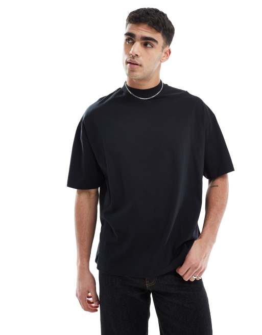 ASOS DESIGN – Hochgeschlossenes Basic-T-Shirt in Schwarz mit Oversize-Schnitt