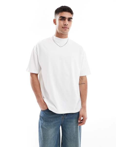 ASOS DESIGN – Hochgeschlossenes Basic-T-Shirt in Weiß mit Oversize-Schnitt - view 1