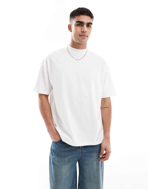 ASOS DESIGN – Hochgeschlossenes Basic-T-Shirt in Weiß mit Oversize-Schnitt 